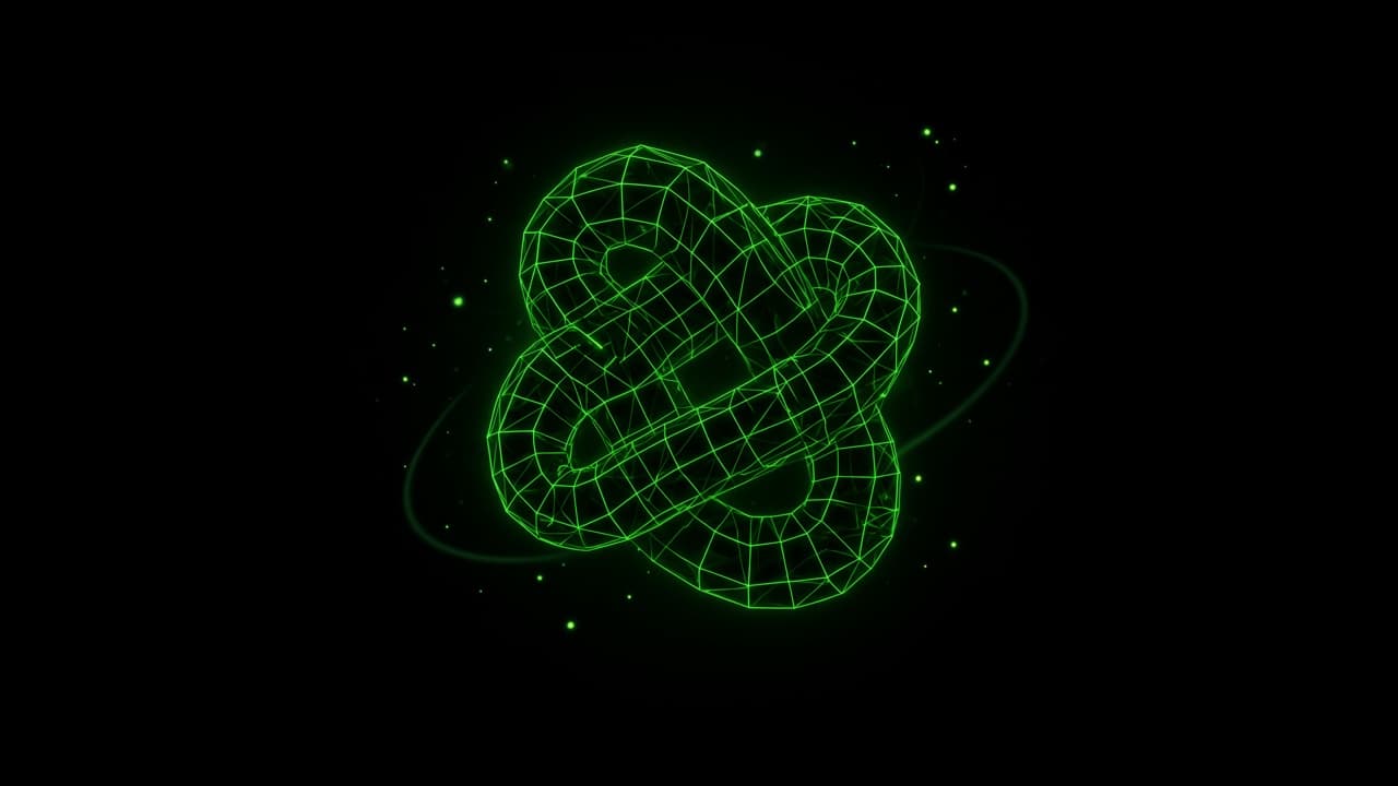 Knotted neon wireframe tube, a sealed note.