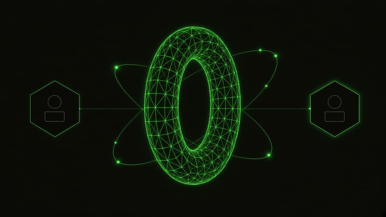 Vertical wireframe torus like a portal.