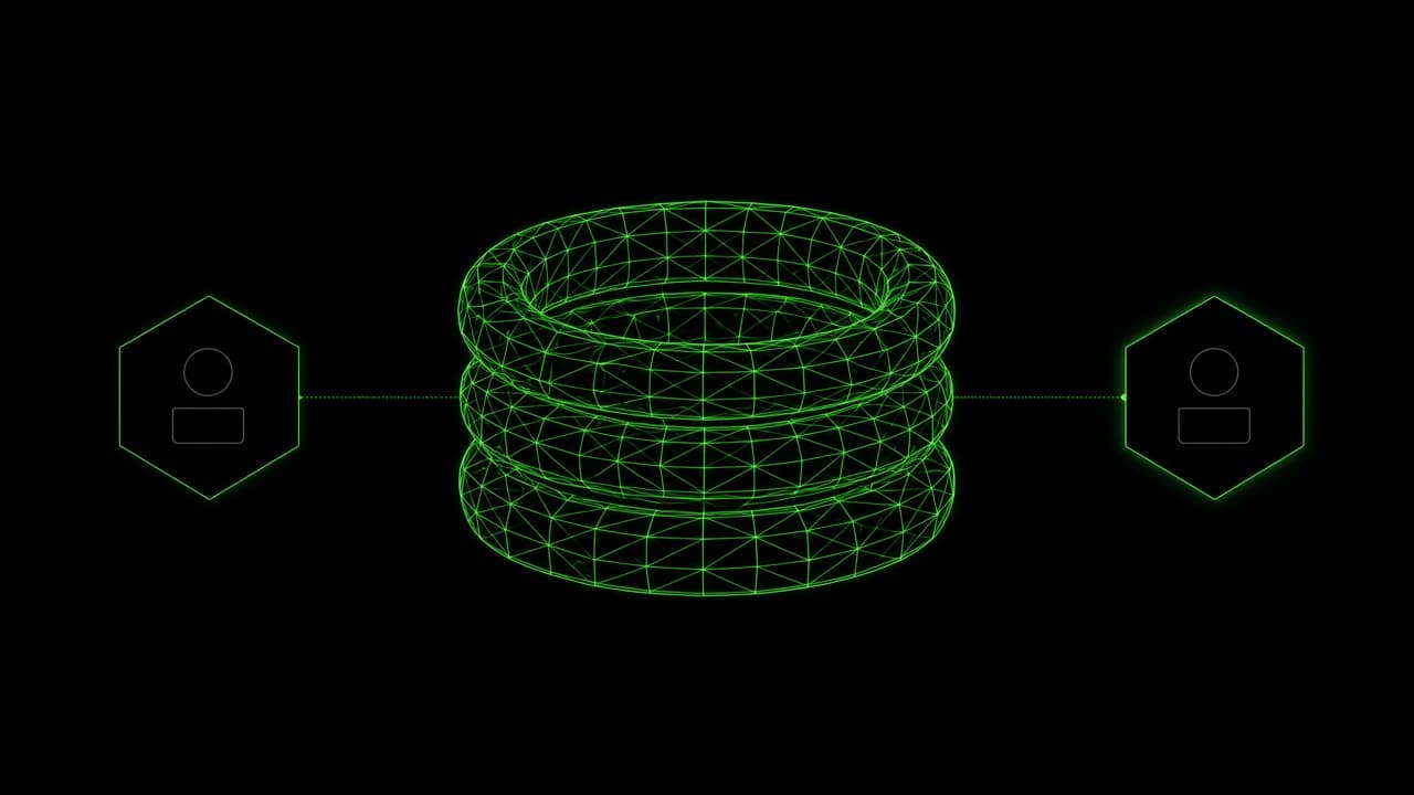 Concentric neon wireframe rings like a wax seal.