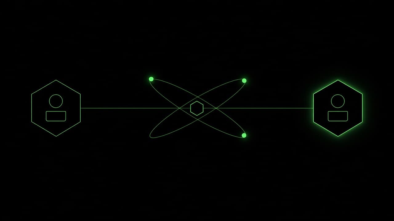 Orbiting wireframe diagram.